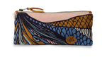 pencil case. Colorful patterned pouch with a visible brand logo on a white background