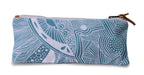 Pencil case. Blue and white patterned pouch with a zipper on a white background
