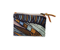 Colorful patterned pouch with a zipper on a white background