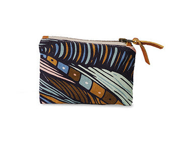 Colorful patterned pouch with a zipper on a white background